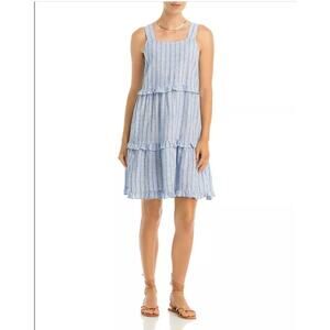 NWT Millibon Sleeveless Linen Tiered Dress Natural Stripe Dress L